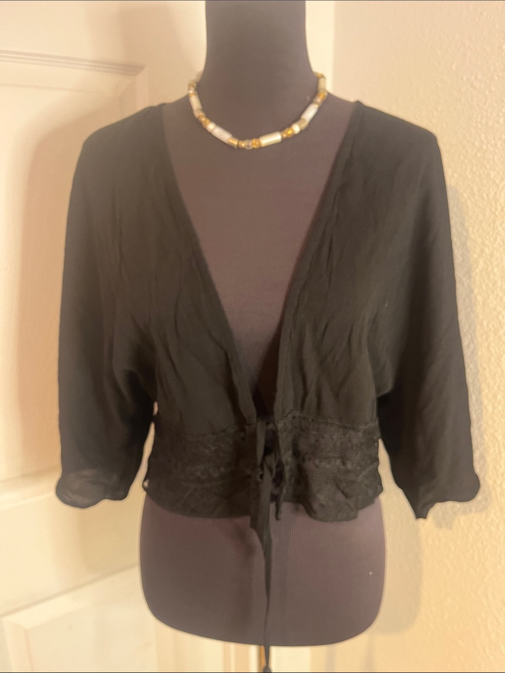 Black Women's Tie-Front Cropped Blouse
